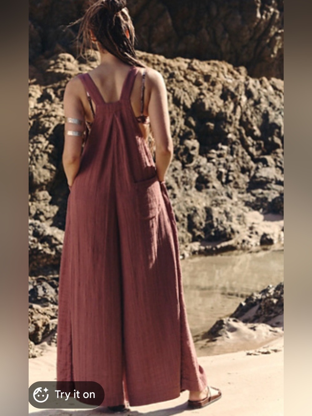 Free People sun drenched Rust Red Wide-Leg Linen Jumpsuit - Picture 2 of 6